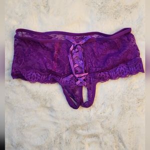 NWOT Seven Til Midnight Purple Lace open crotch panty